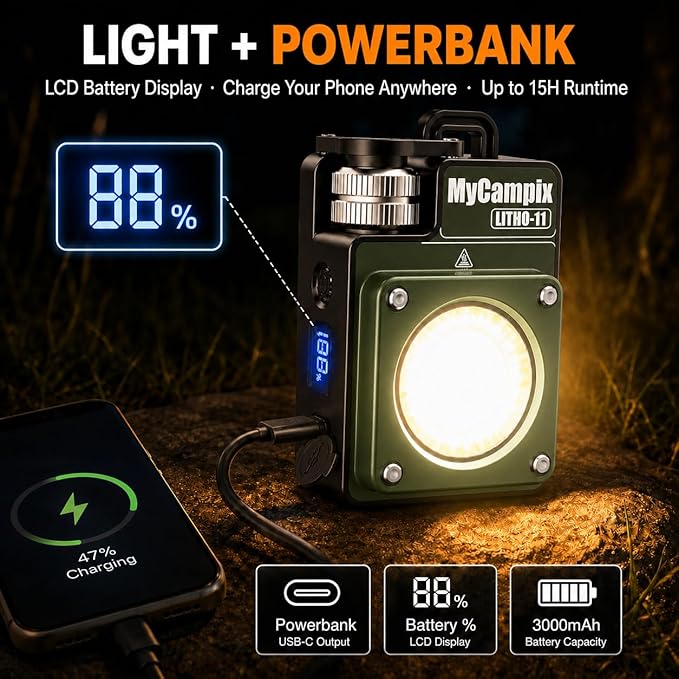 Portable Camping Light, 3500LM Adjustable LED Camping Lantern Rechargeable with 2.5-15H Runtime&Screen, Alloy Waterproof Camp Light for Power Outages, Emergency, Hurricane(2-Pack Green)