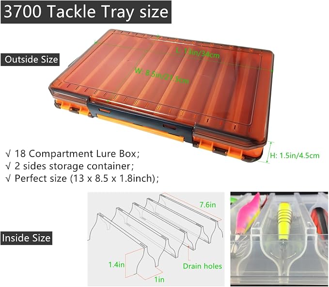 Large Fishing Lure Box Organizer - 18 Compartment Double Sided Fishing Tackle Box for Crankbait Squid Jig Bait Storage (1, White)