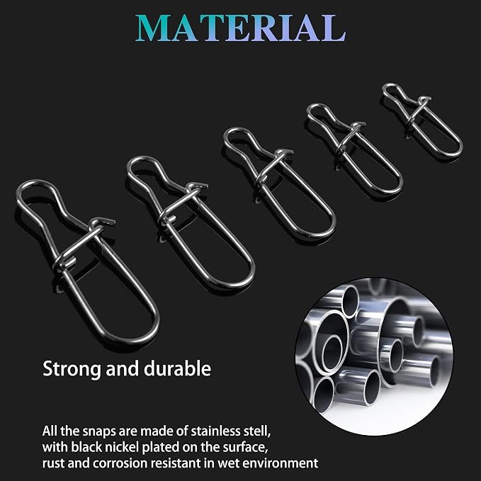 Stainless Steel Duo Lock Snap Clip Kit 100pcs/300pcs Fishing Swivel Lure Snaps High Strength Quick Change Fish Snap Clips Fishing Gear Hooked Snaps for Saltwater Freshwater