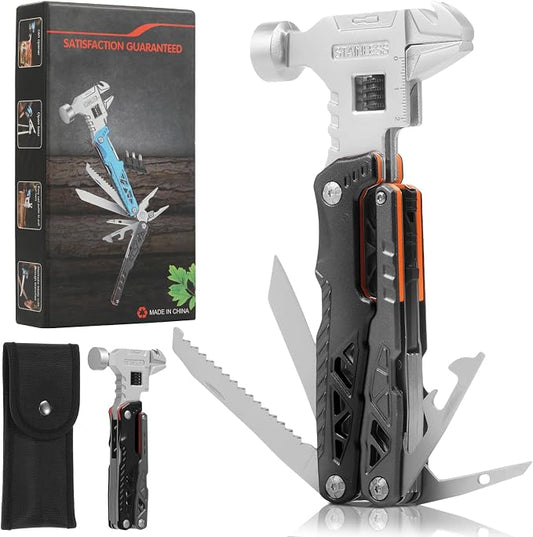 18-in-1 Multipurpose Tool Kit, Survival Camping Gear & Fishing Gifts, Multitool with Hammer, Pliers, Screwdriver and Pocket Knife for Dad Men(Black)