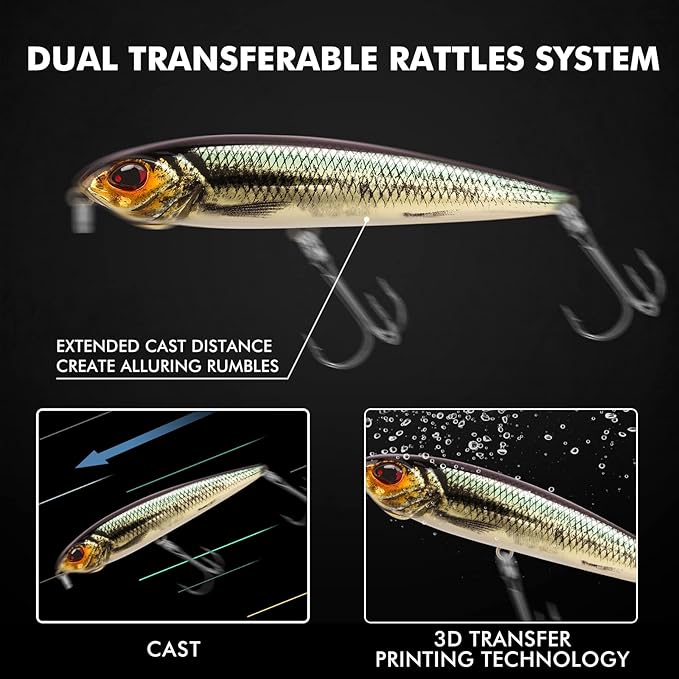 TRUSCEND Popobait Easy Catch Fishing Lures with BKK Hooks, Instant Startup, Longer Cast, Balanced Spray/Sound/Swim, Plopper Topwater Lures for Bass, Trout, Pike, Walleye, Freshwater Saltwater Fishing