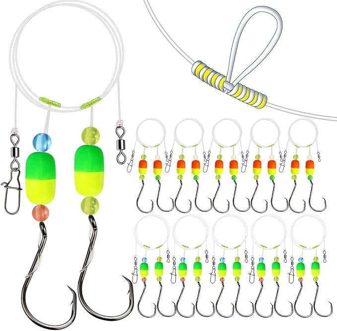 Dovesun 10PCS/4PCS Pompano Rigs for Surf Fishing Saltwater Fishing Rigs with Floats and Beads Unique Double-Line T-Knot Pre-Rigged Surf Fishing Gear & Tackle with Circle Hooks