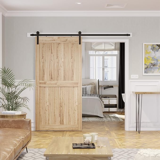 SMARTSTANDARD 7.5ft Barn Door Hardware Kit, Sliding Door Hardware, Heavy Duty, Smooth & Quiet, Easy to Install, Fit 42"-45" Wide Door Panel (I Shape Hanger)