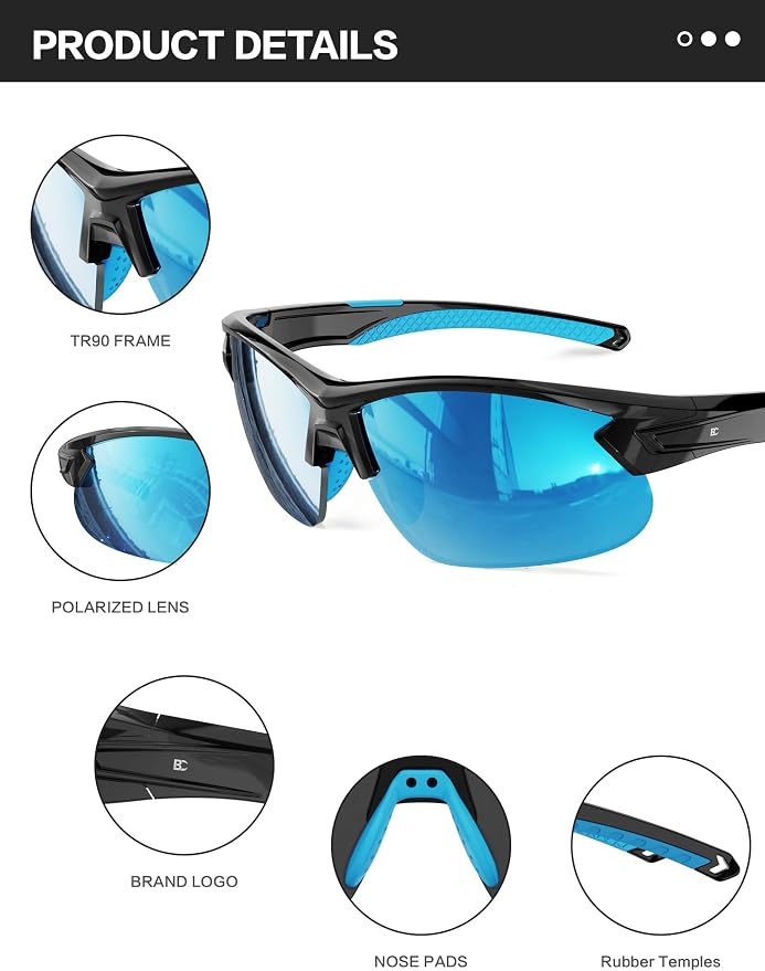 BIRCEN Mens Polarized Sunglasses for Sports: TR90 Lightweight Sun Glasses Wrap Around Shades for Fishing Driving Cycling