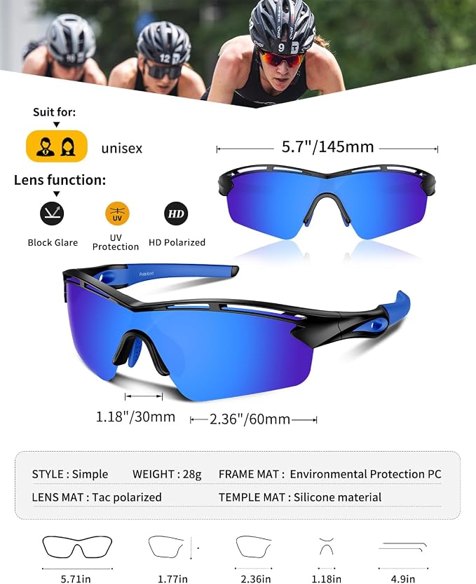 Rosemal Sports Sunglasses Polarized Cycling Sunglasses Running Driving Fishing Hiking for Men Women UV400 TAC TR90