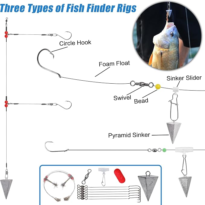 Saltwater Fishing Gear, 180pcs Saltwater Surf Fishing Tackle Kit Saltwater Fishing Lures Fish Finder Rigs Pompano Rig Pyramid Sinker Spoons Fishing Hooks Leaders Swivel Bobbers Various Accessories