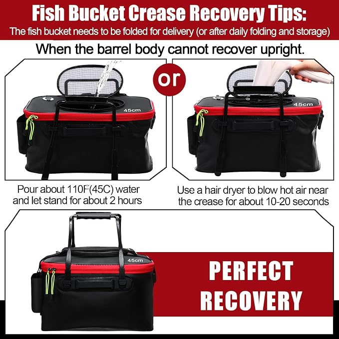 2 Pcs Fishing Bucket and Live Bait Aerator, Foldable Multi Functional Live Bucket Portable Quiet Aerator Outdoor Camping Fishing EVA Bag