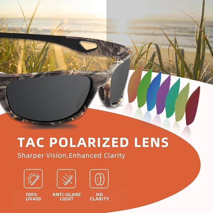 Camo Polarized Wrap-around Sport Sunglasses for Men Women UV400 Driving Fishing Hunting Sun Glasses