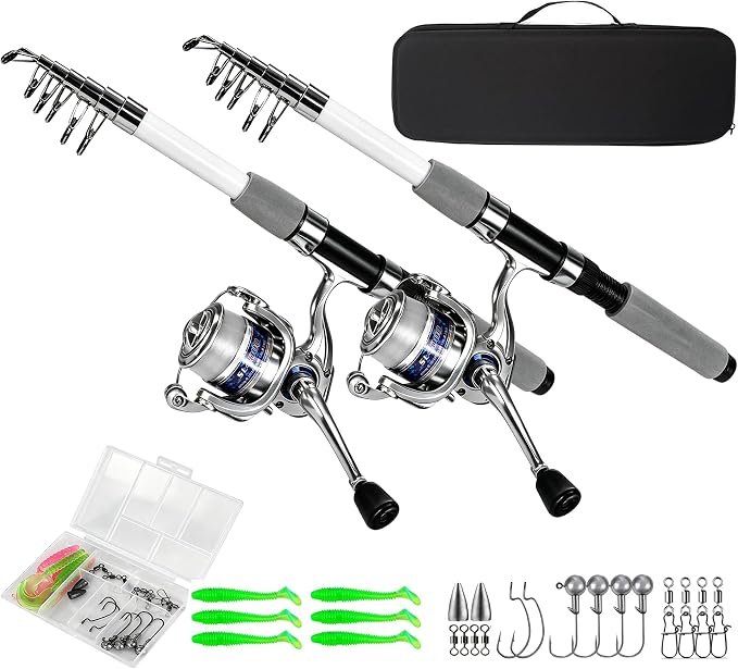 Spining Reels and Fishing Rod Combos (2-Pack), 5ft /6ft Fishing Pole, Size 2000 Reels, Pre-Spooled with 10 lb and 15 lb Mono Line