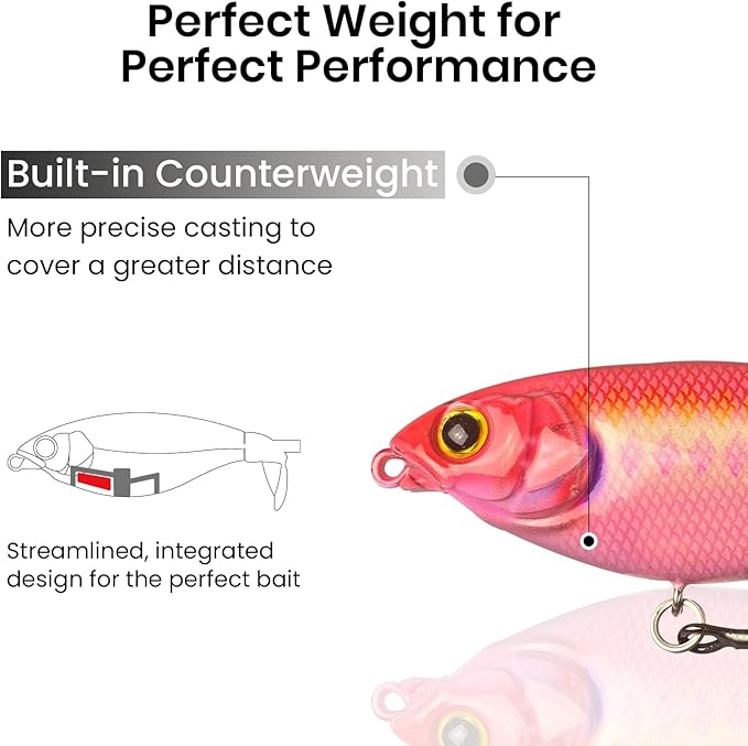 Pristis 3 pcs Topwater Fishing Plopper Lures, Floating Popper Bait Set with Chemically Sharpened Hooks for Saltwater Freshwater, Top Water Plopping Swimbait Teaser for Bass Tuna Perch Pike Crappie