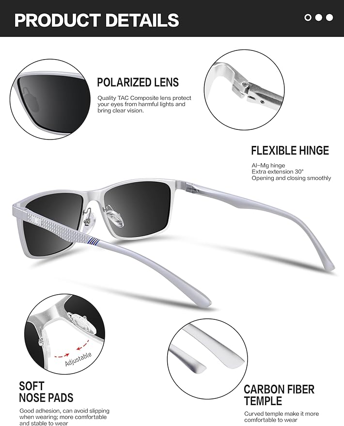 BIRCEN Polarized Mens Sunglasses for Driving: UV Protection Al-Mg Metal Sunglasses Lightweight Shades for Fishing Travel Golf