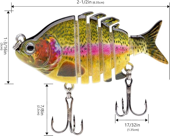 Bassdash SwimPanfish 0.34oz Hard Swimbaits Multi Jointed Topwater Trout Bass Fishing Crank Lure for Freshwater and Saltwater
