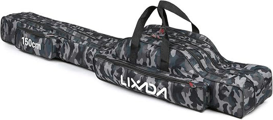 Lixada Fishing Rod Case - 3 Layers Oxford Bag, Portable Folding Carrier for Rods and Reels, Tackle Storage Travel Bag, 90cm/120cm/150cm Optional