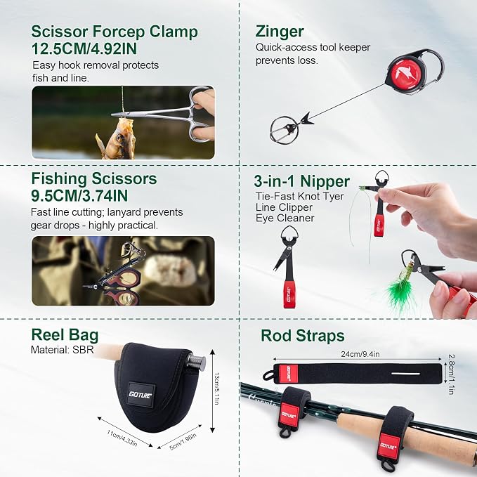 Goture Fly Fishing Rod and Reel Combo with Fly Rod & Gear Case, 9FT 4-Piece Fly Rod, Pre-Spooled Reel, Fly Line, Flies, Leader, Tippet, Forceps, Nipper and Complete Starter Kit
