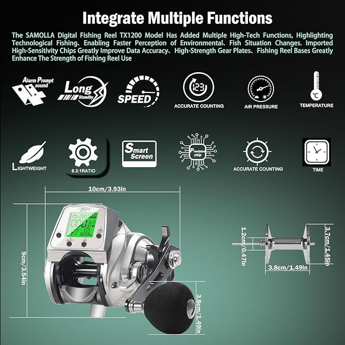Digital Baitcasting Fishing Reel with LCD Display,8 oz Ultralight Electric Baitcaster Reel, 22-35 Lb Max Drag,6.3:1/7.2:1 Gear Ratio,Left/Right Handed,Compact Design for Freshwater & Saltwater