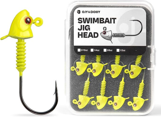 Swimbait Jig Heads with Stacked Cone Keeper, Minnow Style Eye Fishing Jighead 3/16 1/4 3/8 1/2oz (15 PCs)