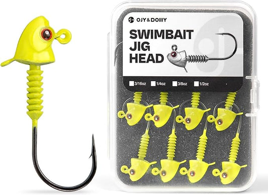 Swimbait Jig Heads with Stacked Cone Keeper, Minnow Style Eye Fishing Jighead 3/16 1/4 3/8 1/2oz (15 PCs)