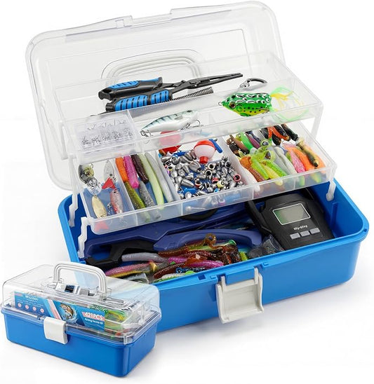 Fishing Lures Kit, 421PCS Tackle Box with Tackle Included, Fishing Pliers, Hooks, Soft Baits, Weights & Accessories - Complete Freshwater Bass Fishing Gear Kit for Men with Gift(Blue)