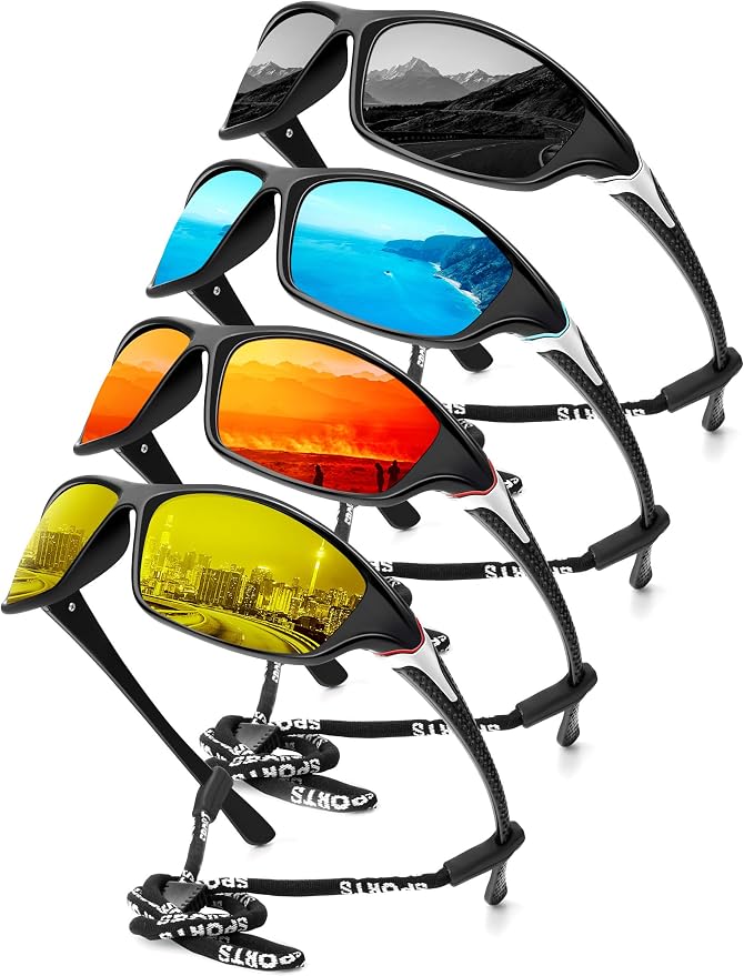 KALIYADI 4 Pack Polarized Sunglasses-Men Sports Sun-glasses: Mens Sunglasses UV Protection for Fishing Driving Cycling
