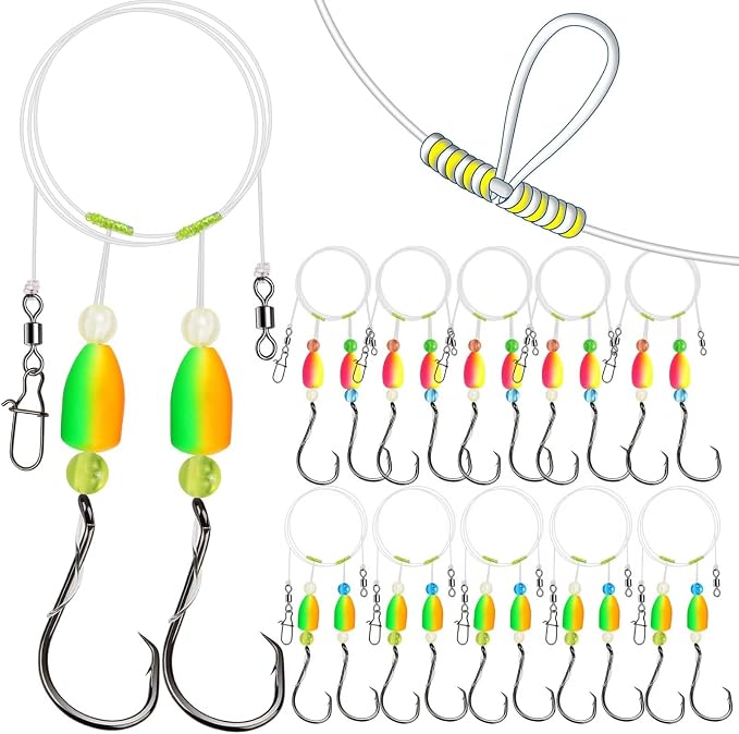 Dovesun 10PCS/4PCS Pompano Rigs for Surf Fishing Saltwater Fishing Rigs with Floats and Beads Unique Double-Line T-Knot Pre-Rigged Surf Fishing Gear & Tackle with Circle Hooks