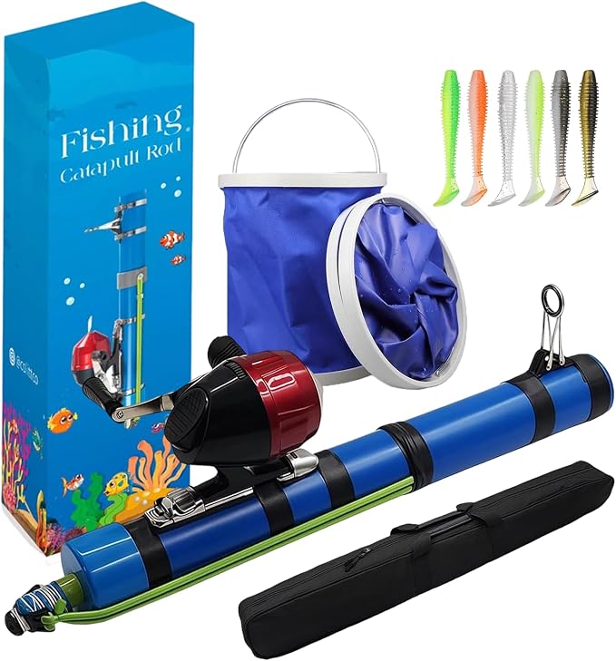 Catapult Fishing Rod, 2026 Upgrade Compact Sling Shot Fishing Reel, Portable Fly Fishing Pole for Kids, Freshwater and Saltwater Fishing Lures for Outdoor Hunting and Traveling