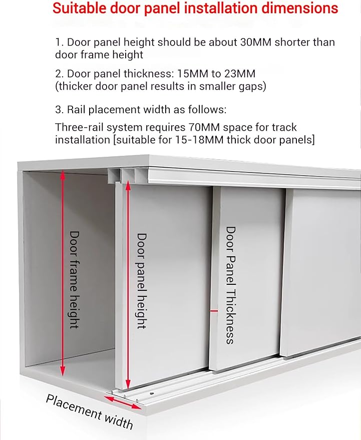 Triple Track Sliding Door Hardware Kit - Heavy-Duty Aluminum Tracks for Closets Cabinet Doors - Adjustable Triple-Panel Bypass, Flush Mount(Color1,190cm)