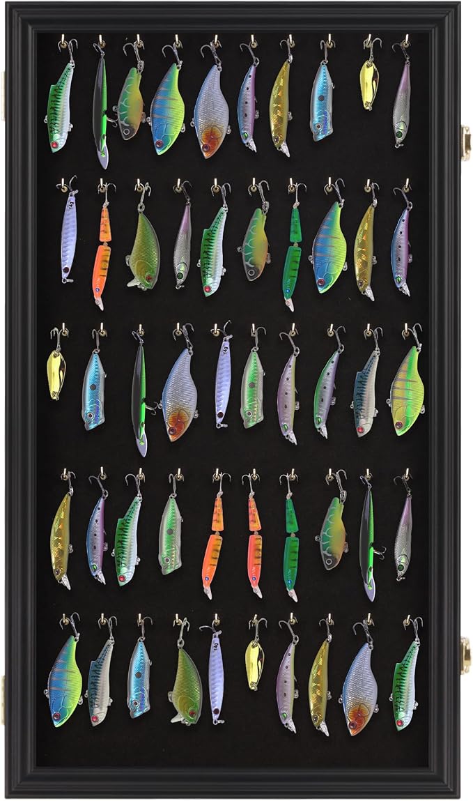 Fishing Lures, Keychain Display Case Pocket Watch Collection Display Case - Keyring Golf Bag Tag Luggage Tag Collection Showcase Shadow Box (Black Finish)