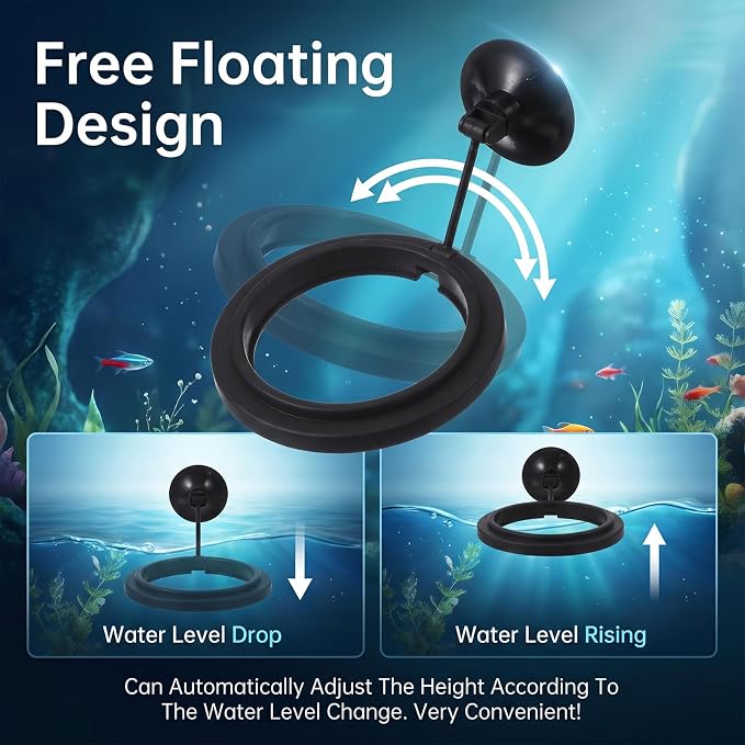 5 Sizes EVA Fish Feeding Ring and 1 Pcs Suction Cup Fish Feeder Ring, 6 Pcs Black Round Floating Rings for Aquarium Set, Floating Rings for Aquarium Betta Goldfish Guppy
