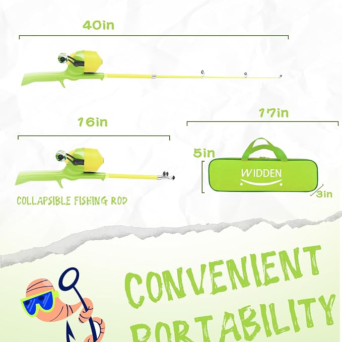 Kids Fishing Pole, Telescopic Fishing Rod, Toddler Collapsible Fishing Rod and Reel Combo with Tackle Box, Fishing Line, Bobber, and Soft Lures for Boy, Girl, Youth, Beginner, Over 4 Years Old