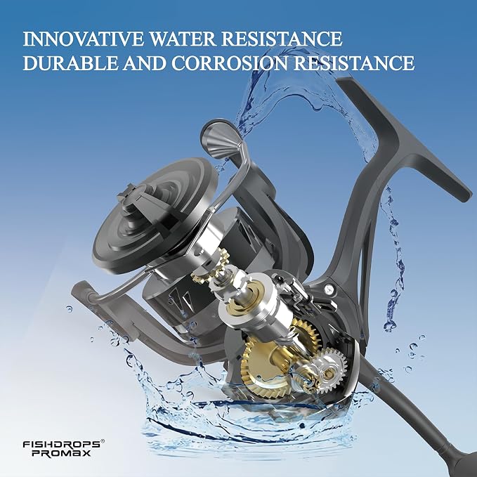 Fishdrops Rhino Spinning Reel, UP to 22LBs Drag & 7+1 BB Fishing Reel, CNC Aluminum Spool & Ultra-Lightweight Handle, for Fresh and Saltwater, 6.2:1 High Speed Gear Ratio