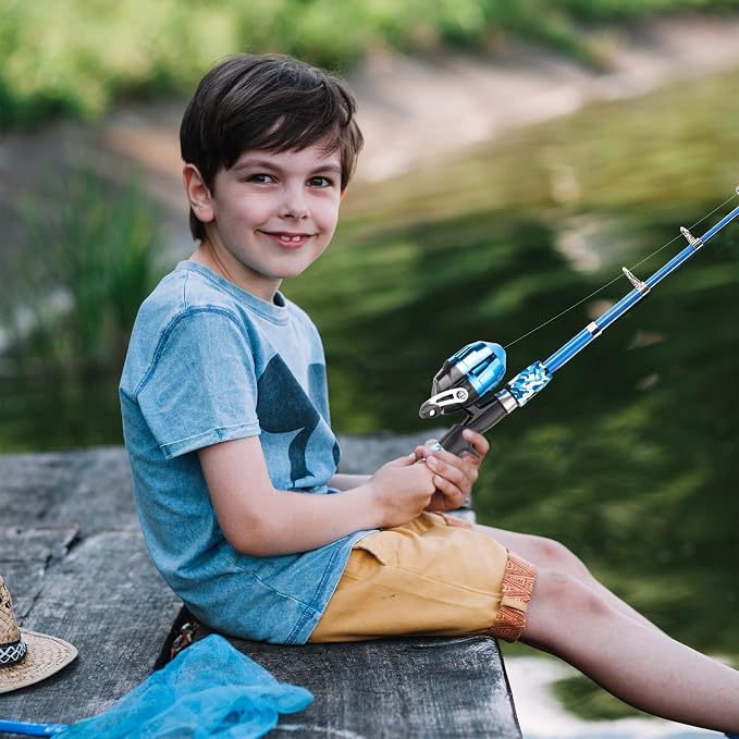 WIDDEN Kids Fishing Pole, Portable Telescopic Kids Fishing Poles for Boys and Girls, Fishing Rod and Reel Combo Kit with Tackle Box, and Fishing Net, Best Fishing Pole for Toddler Youth