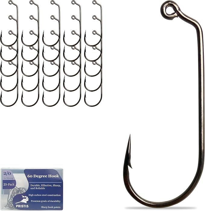 Pristis 25 Pack High Carbon Steel Fishing Hooks, Reinforced EWG Circle Octopus Round Bend 60 Degree Wide Gap Strong Barbed Worm Fish Hook Jig Bait Rig for Saltwater Freshwater Bass Tuna Walleye Trout
