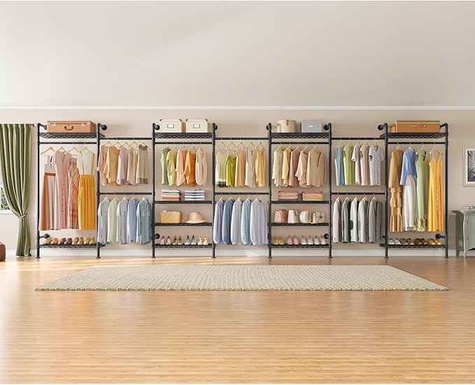 Timate U3 U Shape Garment Rack Heavy Duty Clothes Rack for Hanging Clothes, Expandable Industrial Pipe Clothing Rack Wall Mounted Closets L Shaped Wardrobe Closet System, Large Closet Kit, Black