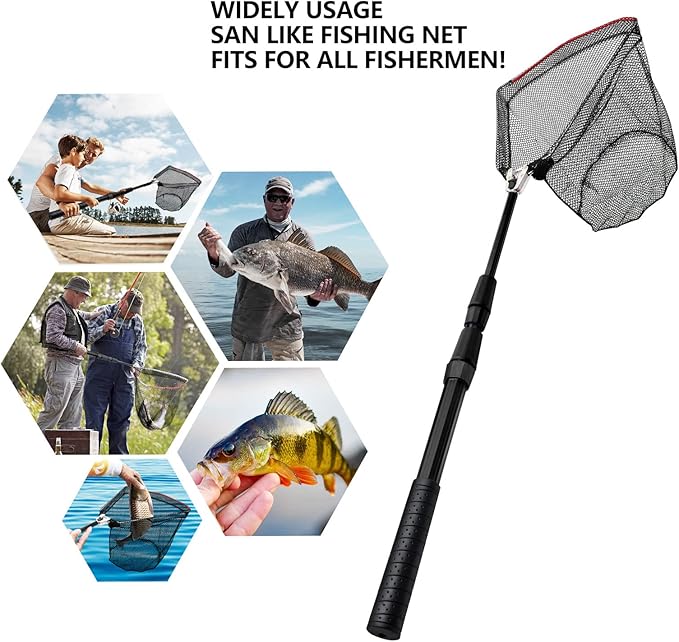 SAN LIKE Fishing Net Fish Landing Net Collapsible Fish Net with Anti-Slip Telescoping Rubber Pole Handle for Kids Adults in Saltwater Freshwater Multi-Size Extending to 37/42/43/51/69/71/89/98inch