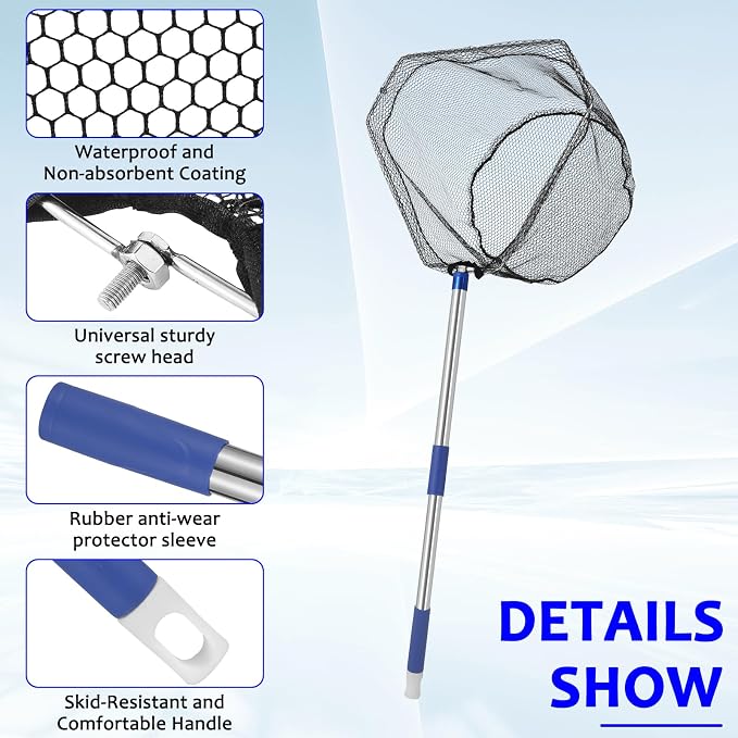 NigWarm Fishing Net with Handle, with 85" Adjustable Extra Long Handle Fishing Net- Landing Net for Steelhead, Salmon, Bass & More Ideal for Kayak/Fly/Catfish Trout Fishing, Fishing Gear Gifts for Men