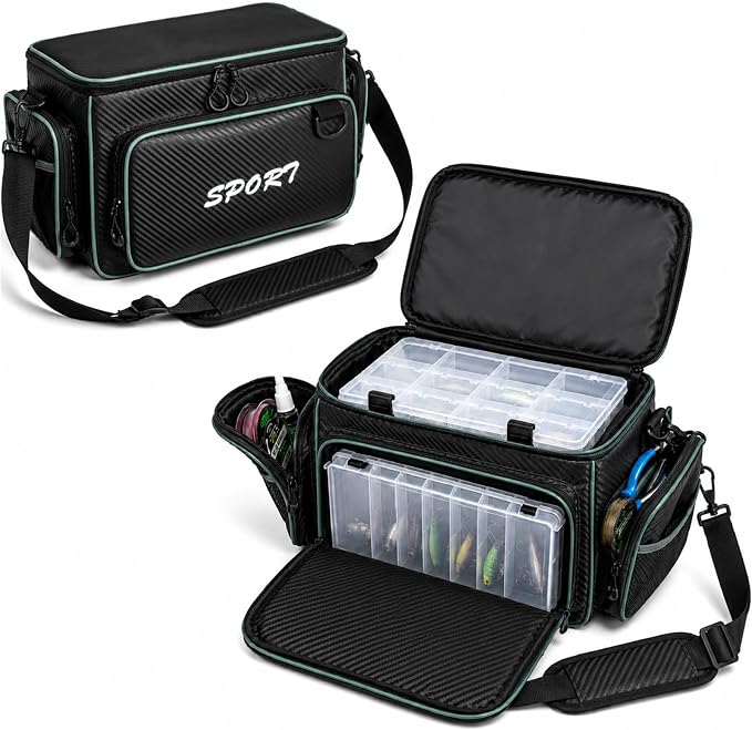 Fishing Tackle Bags - Saltwater & Freshwater Fishing Bags - Waterproof, Padded Shoulder Strap - Gear Storage