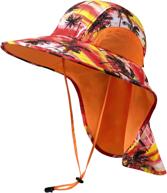 BASSDASH UPF 50+ Unisex Water Resistant Wide Brim Sun Hat with Large Neck Flap Ponytail Fishing Hat for Men Women