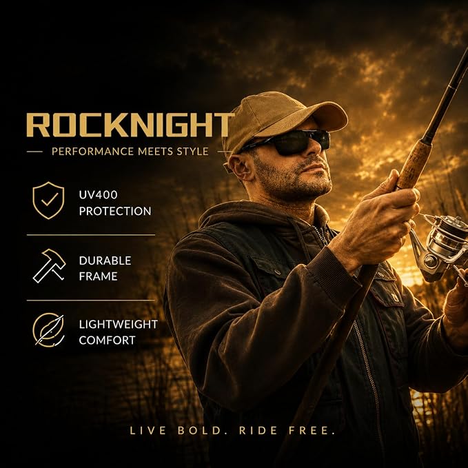 ROCKNIGHT Polarized Rectangular Sunglasses for Men Driving UV400 Protection Lightweight Al‑Mg Frame