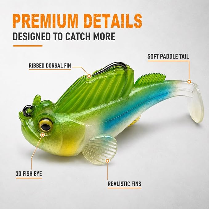 Soft Fishing Lure Kit for Bass/Trout/Pike/Salmon, 4Pcs Fishing Gear for Individually Packaged Baits with Gift Box