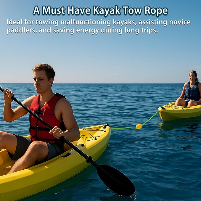Floating Kayak Tow Rope with Clips – Quick Connect Rescue Line for Kayaks, Jet Ski Anchor Rope – Towing Rope for Tying Kayaks Together, Kayak Accessories, 20FT