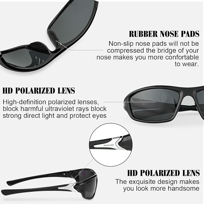 TOODOO 4 Pairs Men Polarized Sunglasses with UV Protection Driving Glasses Sports for Sport Outdoor Activities