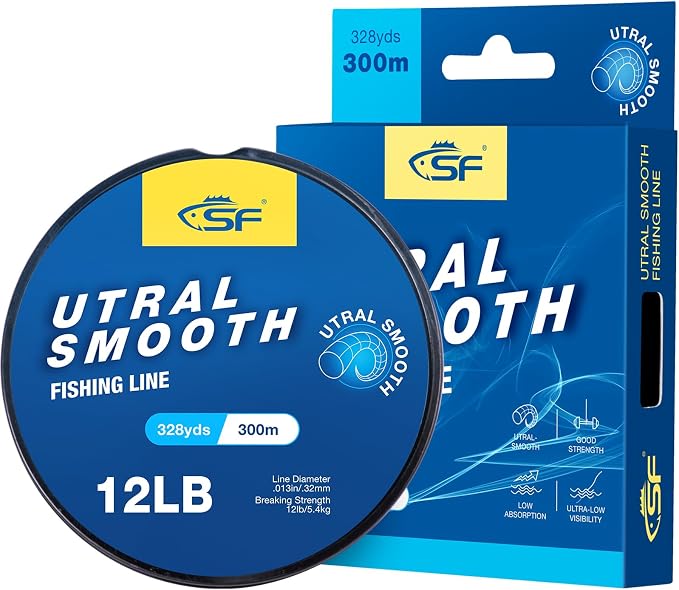 SF Ultra Smooth Monofilament Mono Fishing Line with Spool Mono String Nylon Invisible Line Clear 2 4 6 8 10 12 14 17 20 20LB Fishing Wire Freshwater Saltwater
