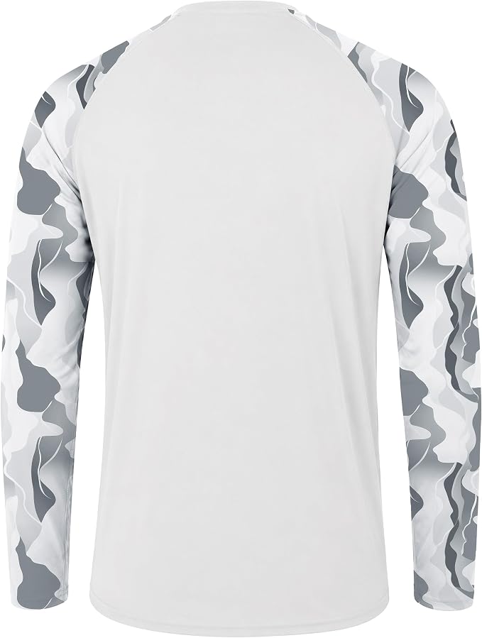 FISHEAL Men's Long Sleeve Fishing Shirts, UPF 50+ Camo Sun Protection Rash Guard, UV Shirt for Swimming Hunting Outdoor