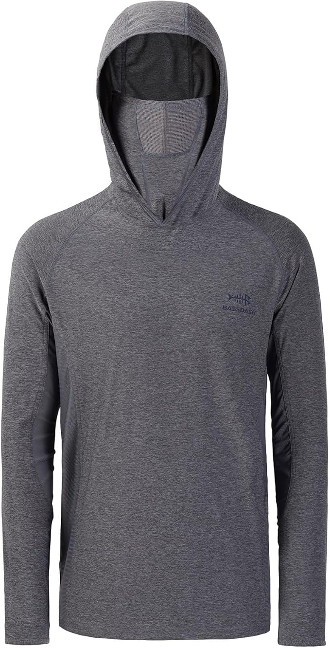 BASSDASH UPF 50+ Men’s Long Sleeve Fishing Shirt with Mask UV Neck Gaiter Hoodie