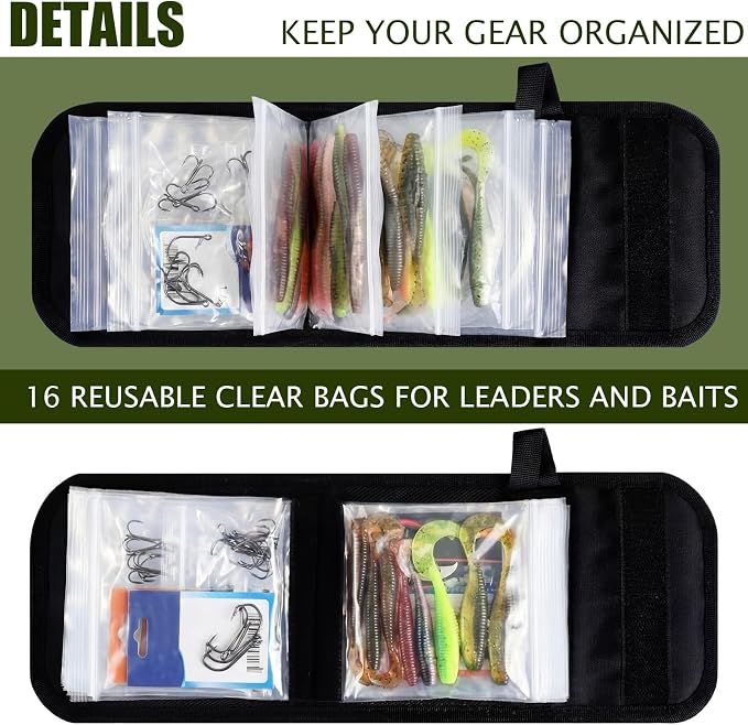 2 Pack Fishing Tackle Binder 20 Pockets Fly Fishing Leader Tippet Line Wallet Leader Organizer Case Lure Storage Bag for Pre-tied Rigs, Leaders, Soft Baits and Lines(Military Green)