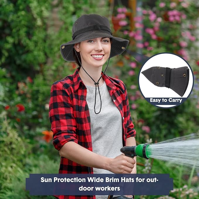 Xtinmee 10 Pcs Bucket Hat Bulk Safari Hat Wide Brim Boonie Hiking Fishing with Chin Strap for Women Men Adult Summer