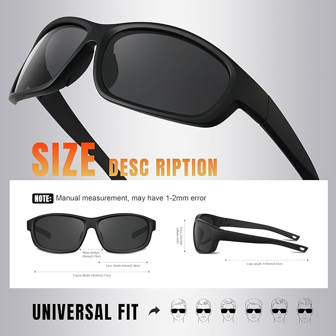 Polarized Sunglasses for Men and Women - Running Glasses UV Protection for Fishing Running Cycling Driving