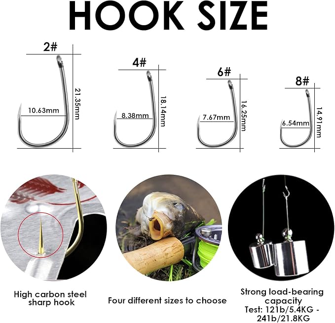 Carp Fishing Hair Rigs, 20 Pcs Curved Barbed Carp Hook Anti-Tangle Swivel Braided Thread line with 3 Card Boilie Bait Stops Dumbell Stoppers and Stringer Needle