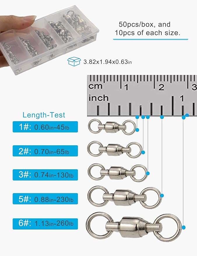 Saltwater Ball Bearing Swivel Set, Fishing Snap Swivels Heavy Duty Big Game Fishing Tackle Spinner Connector