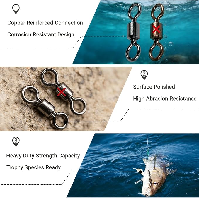 AMSYPORTS High Strength Fishing Swivel Connector Saltwater Freshwater Barrel Swivels Rolling Heavy Duty Swivels Fishing Copper Black Nickel